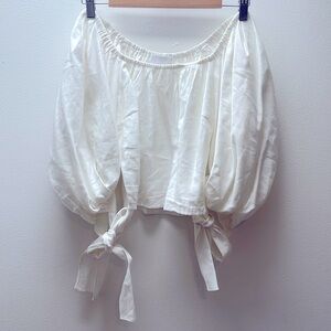 Isalis White Balloon Sleeve Crop Top with Side Ties